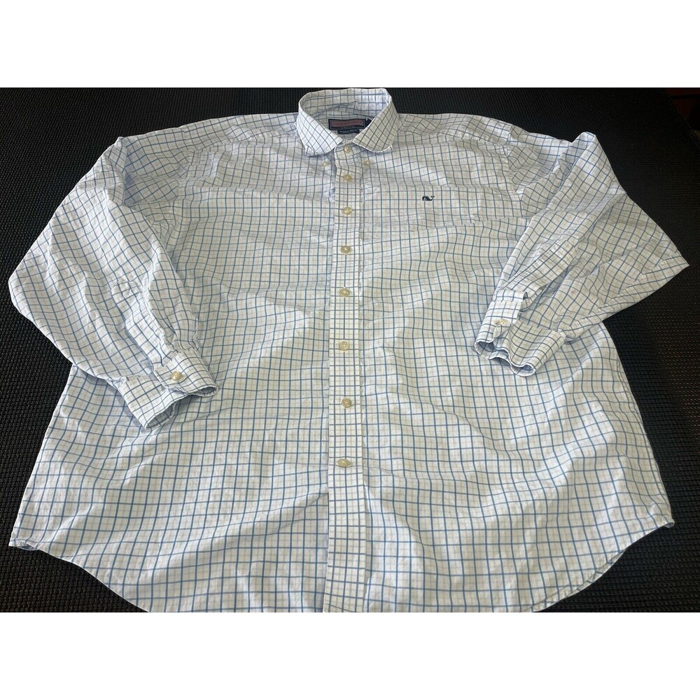 Vineyard Vines Mens X-Large Whale shirt Long Sleeve Button Up Check Shirt Blue
